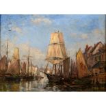 Manner of Eugene Boudin, a Continental shipping scene, oil on canvas, bears a signature,