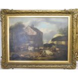 English school, early 19th century, a farmyard scene with cattle, horses, pigs,