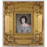 A 19th century half length portrait miniature, of a lady with ringlets,
