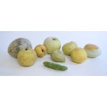 Assorted stained and carved alabaster fruit,