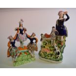 A Staffordshire pottery group, 27 cm high, assorted Willow transfer printed doll's house plates,