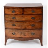A 19th century inlaid mahogany bow front chest, of two short and three graduated long drawers,
