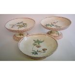 A Copeland botanical part dessert service, D8755, comprising two tall comports, one low comport,