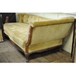 A walnut scroll end chaise longue