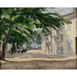 ɑ Emmanuel-Charles Bénézit, Les Maisons Blanche a Gassin, Provence, France, oil on canvas,