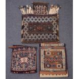 A Kilim bag, with geometric motifs, two others, a porcelain vase, other ceramics,