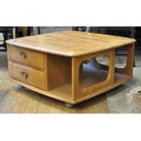 An Ercol elm low table, with drawers, 80 cm wide Condition report Dirty,