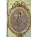 English school, 19th century, a portrait of a lady, pastel, oval,