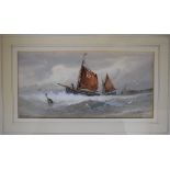 H Clarence, a sailing boat in heavy seas, watercolour heightened with bodycolour, signed, 11.