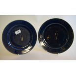 A pair of Chinese porcelain plates, with gilt decoration on an underglaze blue ground,