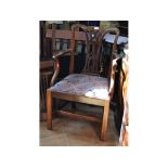 A mahogany carver chair, other chairs, a chest of drawers,