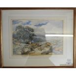 David Bates, a Welsh landscape with figures, watercolour, signed,