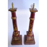 A pair of table lamps, with red chinoiserie style decoration, 53.