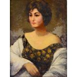 Sabry Ragheb, lady with a white shawl, oil on canvas, signed,