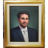 Mohamed Shaker, a self portrait, oil on canvas laid down, signed and dated 2001,