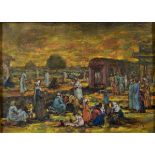 Enad Ibrahim, Outing in the Fields, oil on canvas, signed,