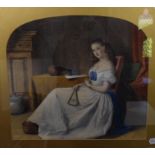 R H Giles, a reclining lady holding a fan, watercolour, signed,