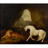 After George Stubbs, a horse frightened by a lioness, oil on canvas, 59.