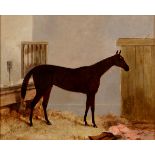 Harry Hall, a racehorse in a stable interior, oil on canvas, signed and dated 1852,