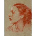 Gyula Balint, profile of a woman in red, pastel on paper, signed,