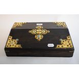 A coromandel wood writing box, with ivory, turquoise and gilt metal stud decoration,