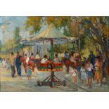 Kamel Moustafa, the amusement park, oil on board, signed,