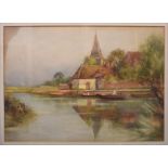 Robert Malcolm Lloyd, river scene with boats, a house and a church, watercolour, label verso, 31.
