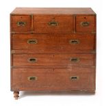 A late 19th century oak campaign secretaire chest,