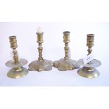 A pair of early 18th century style brass candlesticks, 13.