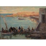 Kamel Moustafa, loading passengers, oil on board, signed,