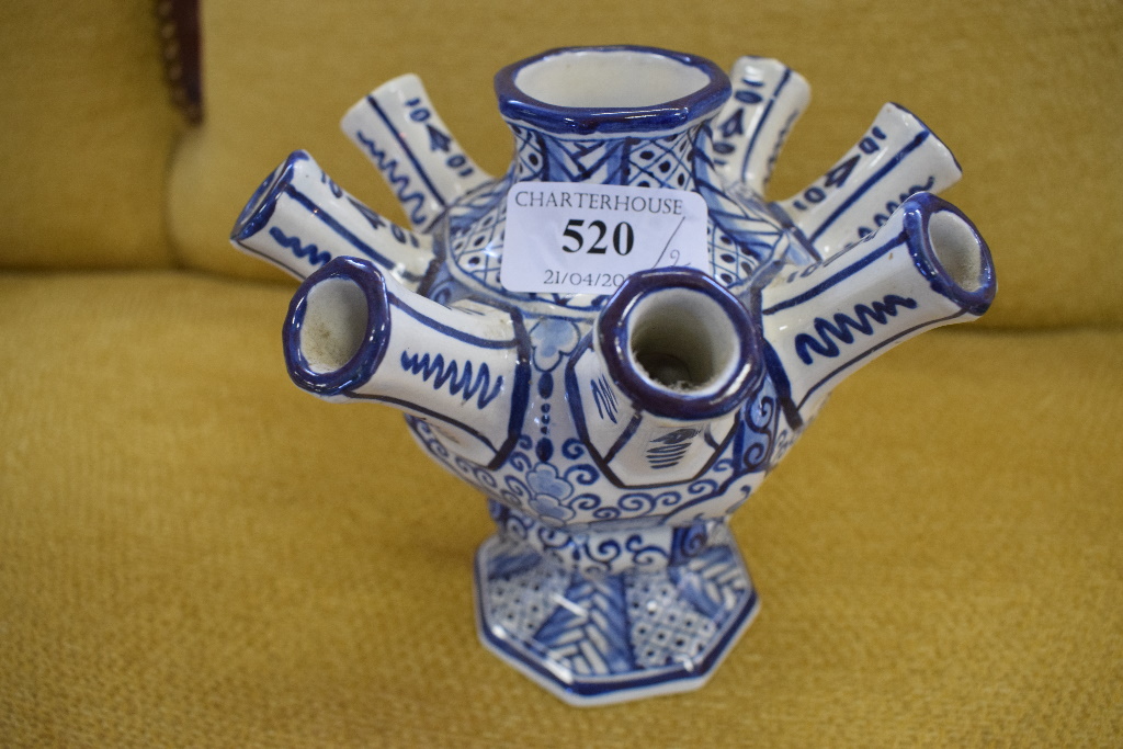 A Delft vase, with Iznik style decoration, 30 cm high, and a Delft bulb vase, 14. - Image 7 of 10