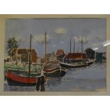 Dutch school, 20th century, a Dutch canal scene, gouache, indistinctly signed,