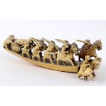 A 19th century carved ivory group, of mounted and foot soldiers with a field gun, 6.