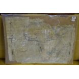 A 19th century explorer's map of Africa, ink and watercolour, torn and with losses,