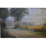 H Foster Newey, a Warwickshire lane, watercolour, signed, label verso, 49 x 74.