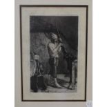 A Paul Rajon etching, servicing the rifle, signed in pencil,
