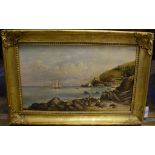 Follower of John Callow, a coastal scene with sailing ships and figures, oil on canvas,