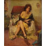 Sabry Ragheb, a portrait of a seated semi-nude lady, oil on canvas, signed,