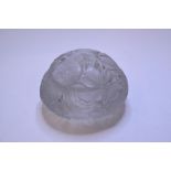 A Lalique frosted glass box and cover, decorated flowers, moulded and engraved marks, chipped,