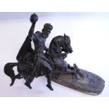 A pair of spelter figures on horseback, one damages,