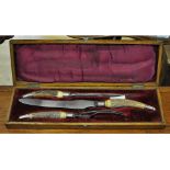 A horn handled silver mounted three piece carving set, Sheffield 1888,