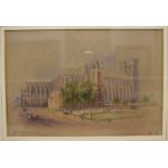 Edwin Dalby, Westminster Abbey, pencil and watercolour, initialled and dated 1881,