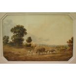 Attributed to Copley Fielding, harvest time, watercolour, label verso, 15.