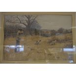 An Arthur Burdett print, partridge shooting over pointers,