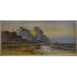 George Lennard Lewis, a seascape, with boats, figures and castle ruins, watercolour, signed,