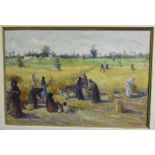 Kamel Moustafa, Fellahs in the fields, oil on board, signed,