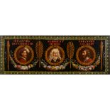 Continental school, 19th century, an overmantel type triple portrait painting,