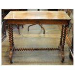 A Victorian bird's eye maple and rosewood occasional table, on barley twist supports,