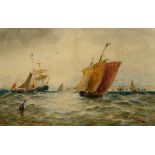 Thomas Bush Hardy, Dutch fishing smacks and other vessels off the Dutch coast, watercolour,