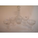 A set of four glass rummers, etched grapes and vines, 14 cm high,